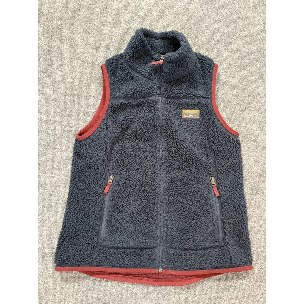 L.L. Bean Fleece Vest Womens Medium Blue Moutain Pile Sherpa Full Zip Outdoor - Picture 1 of 7